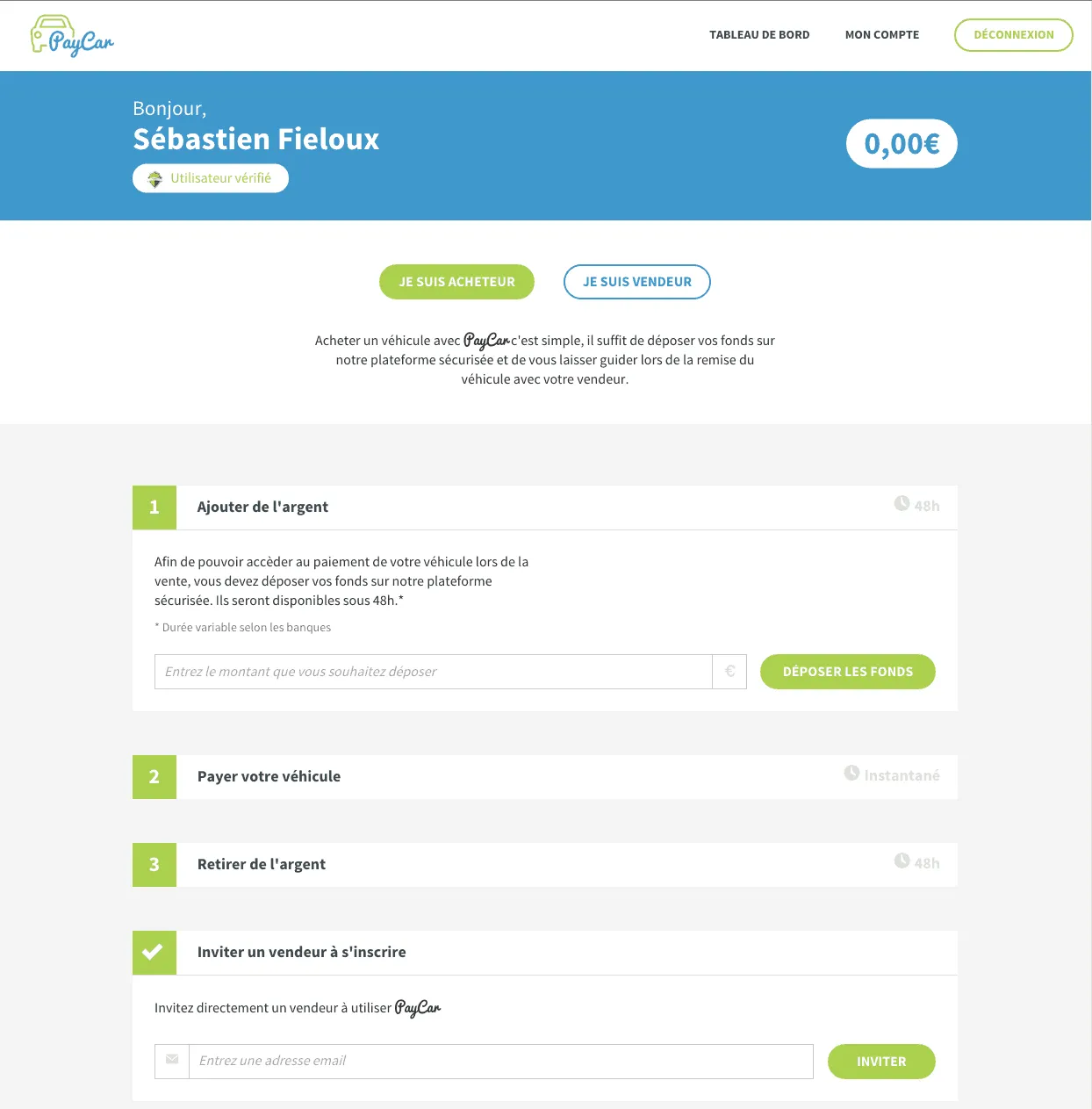 PayCar - Application web et mobile (cordova) — capture 1