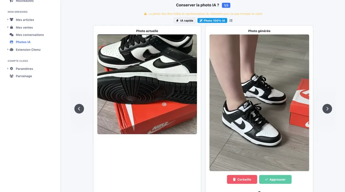 Clemz — Génération de photos portées par IA pour les vendeurs Vinted — Clemz